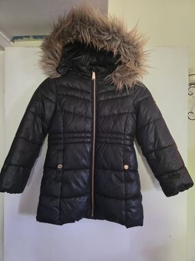 Michael Kors Black Puffer Coat with Faux Fur Hood